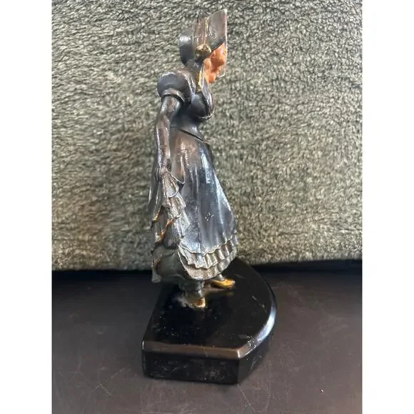 1930s JB Hirsch Cold Painted French Bronze Figure on Marble Pleased to Meet You